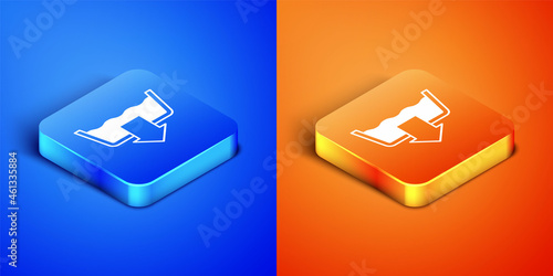 Isometric Washing modes icon isolated on blue and orange background. Temperature wash. Square button. Vector