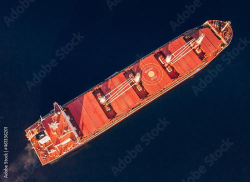 Large cargo ship in the White sea aerial view.