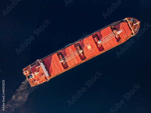 Large cargo ship in the White sea aerial view.