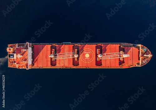 Large cargo ship in the White sea aerial view.