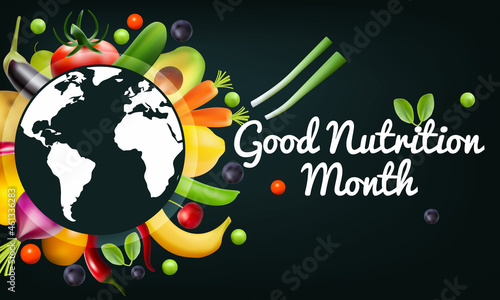 Good Nutrition month is observed every year in November, promotes global awareness and action for those who suffer from hunger and for the need to ensure healthy diets for all. Vector illustration