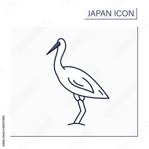 Crane bird color icon. East Asian crane. Luck, longevity, and fidelity symbol. Traditional Japanese bird. Japanese culture concept. Isolated vector illustration