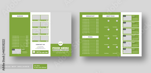 Food menu trifold brochure or flyer design for restaurant