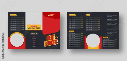 Food menu trifold brochure or flyer design for restaurant