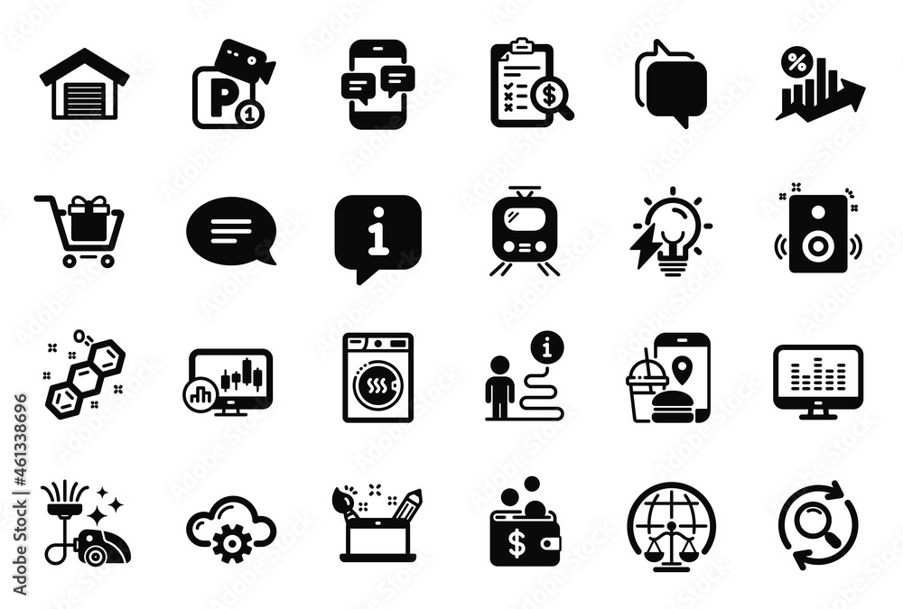 Vector Set of Technology icons related to Cloud computing, Electricity bulb and Vacuum cleaner icons. Search, Messenger and Phone messages signs. Info bubble, journey path. Vector Vector Set of Technology icons related to Cloud computing, Electricity bulb and Vacuum cleaner icons. Search, Messenger and Phone messages signs. Info bubble, journey path. Vector