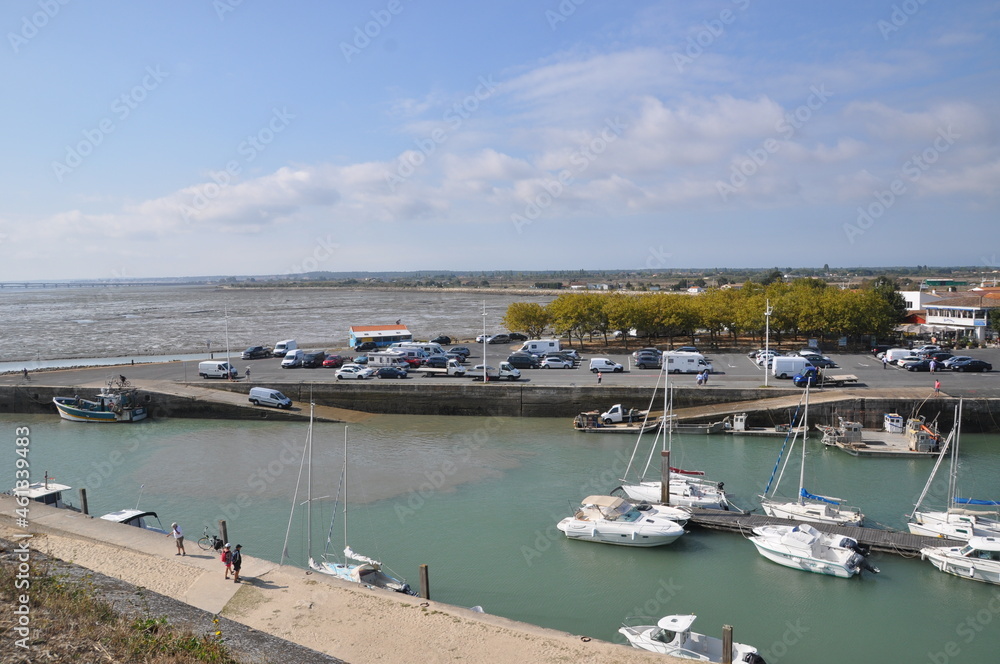 Panoramic views of the marina and car park. September 13, 2018, Oleron, France.
