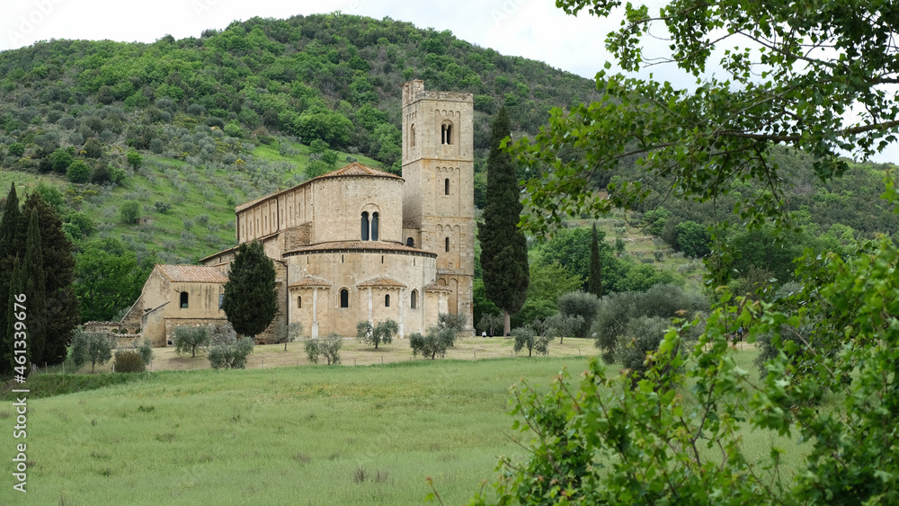 L'Abbazia di Sant'Antimo a Castelnuovo dell'Abate in provincia di Siena, Toscana, Italia.