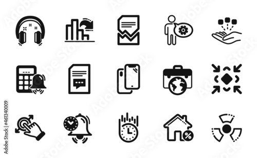 Vector set of Fast delivery, Businessman case and Smartphone icons simple set. Touchscreen gesture, Corrupted file and Chemical hazard icons. Fast delivery simple web symbol. Vector