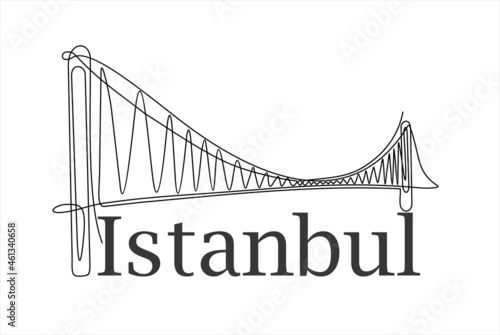Continuous one line drawing of 
Bosphorus Bridge,
istanbul bridge logo. Trendy continuous line draw design vector illustration