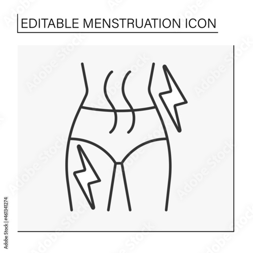Premenstrual syndrome line icon. Pain in stomach. Uterus ready for menstruation. Menstruation concept. Isolated vector illustration. Editable stroke