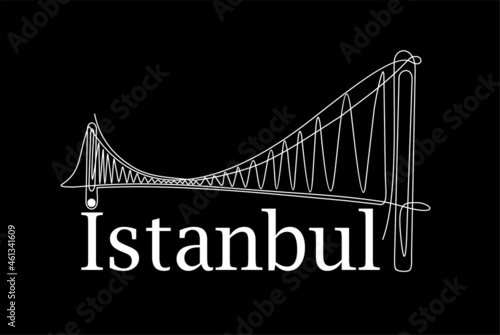 Continuous one line drawing of 
Bosphorus Bridge,
istanbul bridge logo. Trendy continuous line draw design vector illustration