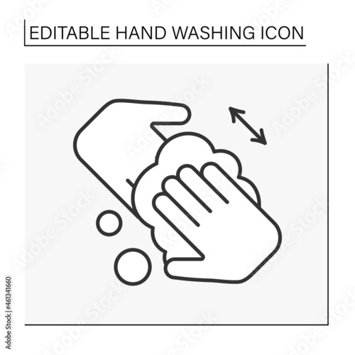  Regulations line icon. Rules of correct hand washing.Rub hands together and scrub palms. Hygiena concept. Isolated vector illustration. Editable stroke