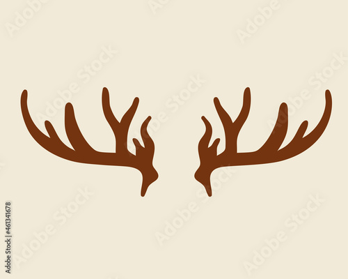 Reindeer antlers silhouette isolated. Vector drawing in simple cartoon style. Great for cutting. Use as a symbol for Christmas decor.