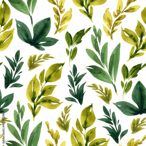 Abstract drawn graphic seamless pattern of leaves. Hand drawing, watercolor. Design wallpaper, fabric and packaging