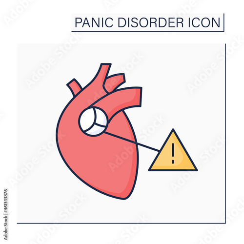 Mitral valve prolapse color icon.Anxiety symptoms. Palpitations and chest pain.Heart attack.Panic disorder concept. Isolated vector illustration