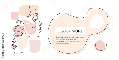 Continuous line, drawing of women face, fashion concept, woman beauty minimalist, vector illustration design print graphics style.