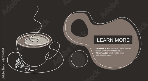 Continuous lines, coffee, latte, art, heart, hand drawn, simple lines, vector illustration