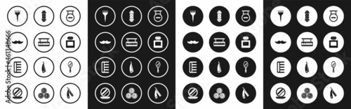 Set Barbershop, Mustache, Hairbrush, Aftershave, Classic pole, Hand mirror and icon. Vector