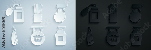 Set Barbershop, Hairdresser pistol spray bottle, Straight razor, Bottle of shampoo, Shaving brush and Aftershave with atomizer icon. Vector