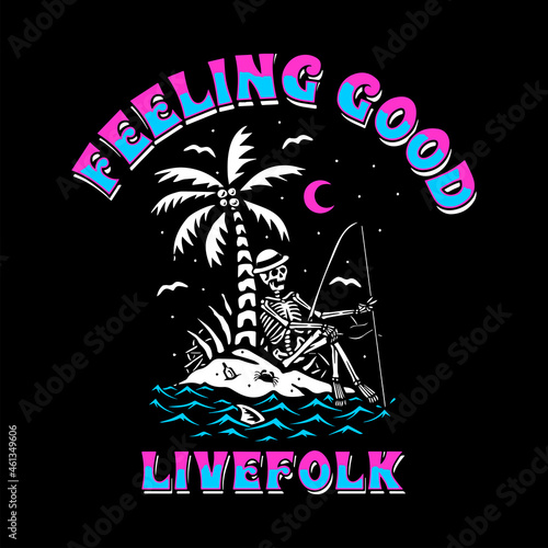 vector skull man relaxing on the beach