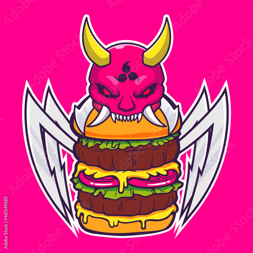 vector of burning character of samurai