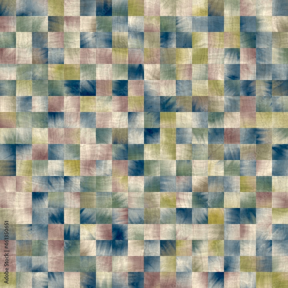Fototapeta premium Seamless square tile faux wall mosaic pattern for surface design and print. High quality illustration. Detailed ornate grid repeat swatch.