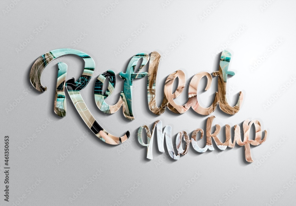 Text Effect Mockup with 3D Glossy Reflection and Shadow Stock Template ...