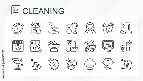 A set of vector linear icons. Cleaning, home care.