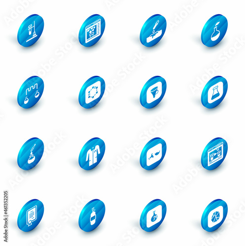 Set Chemical online, Petri dish with pipette, Plant breeding, Test tube and flask, Formula of benzene rings, and Funnel filter icon. Vector