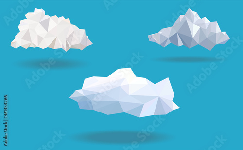 Cloud low poly vector set, icons diamond isolated  collection style, nature modern design, vector art and illustration.
