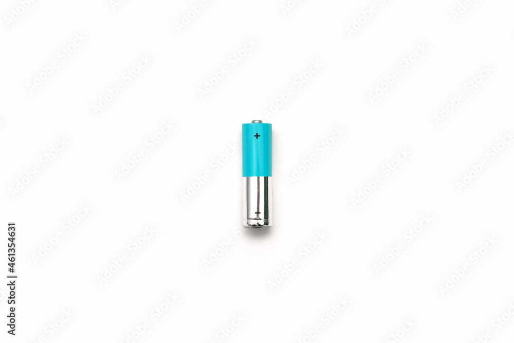  Cyan and silver battery on white background centered