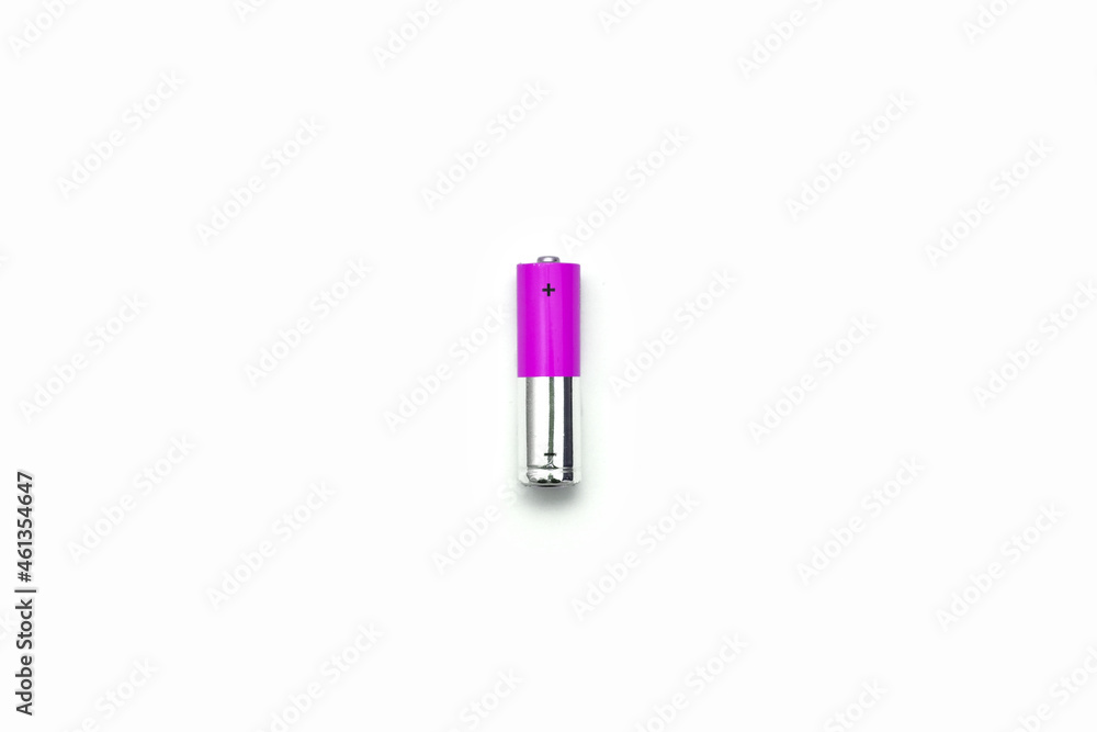 Pink and silver battery on white background centered Pink and silver battery on white background centered