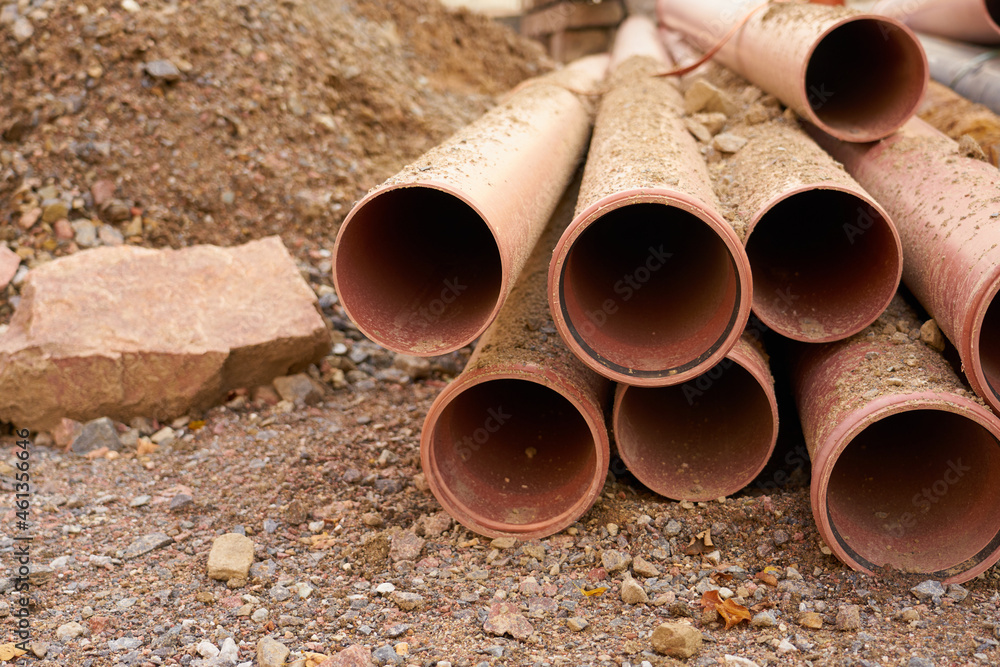 New water pipes at the construction site. New water pipes at the construction site.