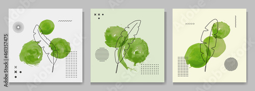 Vector illustration. Abstract contemporary aesthetic backgrounds. Design elements for social media template, web banner, blog post. Modern art print. Watercolor painting. Eco concept. Green color