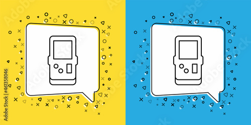 Set line Portable tetris electronic game icon isolated on yellow and blue background. Vintage style pocket brick game. Interactive playing device. Vector