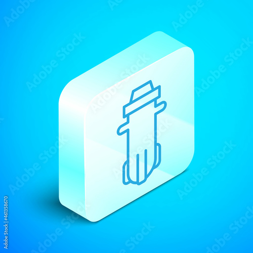 Isometric line Water filter icon isolated on blue background. System for filtration of water. Reverse osmosis system. Silver square button. Vector