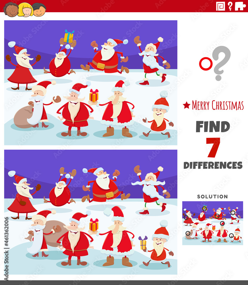 differences activity for kids with Santa Claus characters