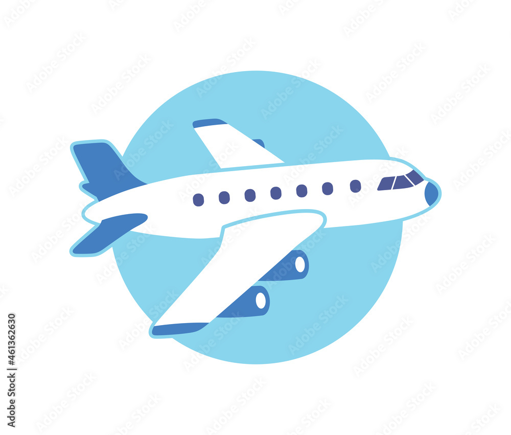 White jet airplane in blue sky fly up taking off icon White jet airplane in blue sky fly up taking off icon