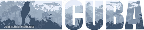 vector panorama of Cuba with cuban trogon 