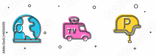 Set World news, TV News car and War journalist icon. Vector