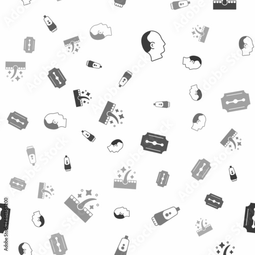 Set Baldness, Electric razor blade, Blade and Oil for hair care treatment on seamless pattern. Vector