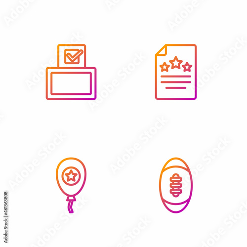 Set line American Football ball, Balloons, Vote box and Declaration of independence. Gradient color icons. Vector