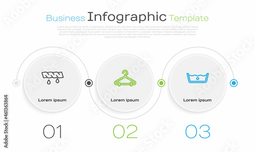 Set line Squeeze clothes, Hanger wardrobe and Temperature wash. Business infographic template. Vector