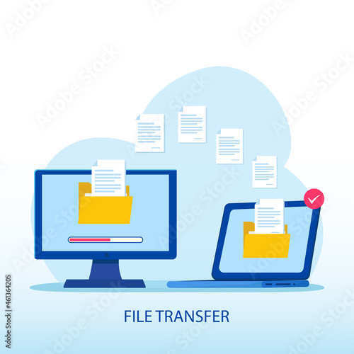file transfer concept, backup data, technology cloud, upload and download, Flat vector template Style Suitable for Web Landing Page