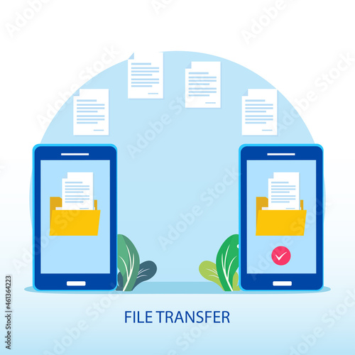 file transfer concept, backup data, technology cloud, upload and download, Flat vector template Style Suitable for Web Landing Page