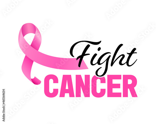 Pink ribbon symbol. Fight cancer concept. Breast cancer awareness month. Vector illustration.
