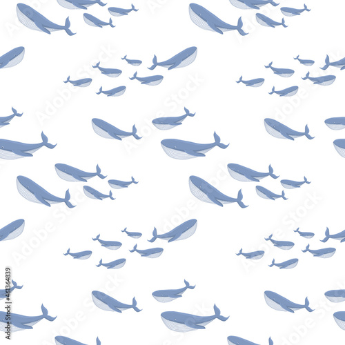 Seamless pattern with whales. Vector illustration. Cute baby background.