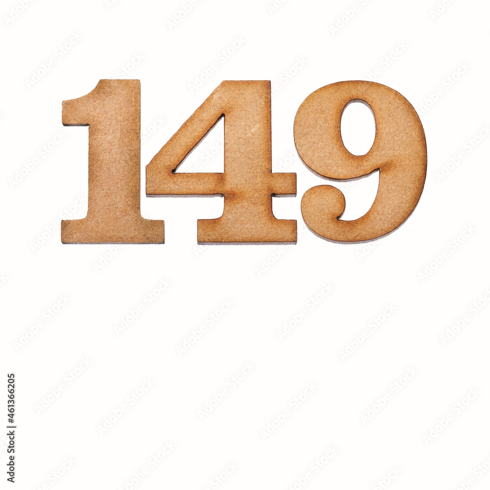 Number 149 in wood, isolated on white background Number 149 in wood, isolated on white background