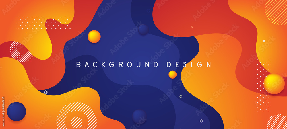 Orange and blue liquid banner template. Vector abstract background with gradient fluid waves, organic shapes, text. Trendy banner for social media promotion