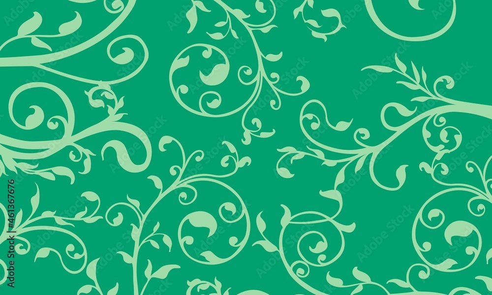 Modern simple geometric seamless pattern with green colour Floral shape, line texture on deep background. Light abstract floral wallpaper, bright tile ornament.